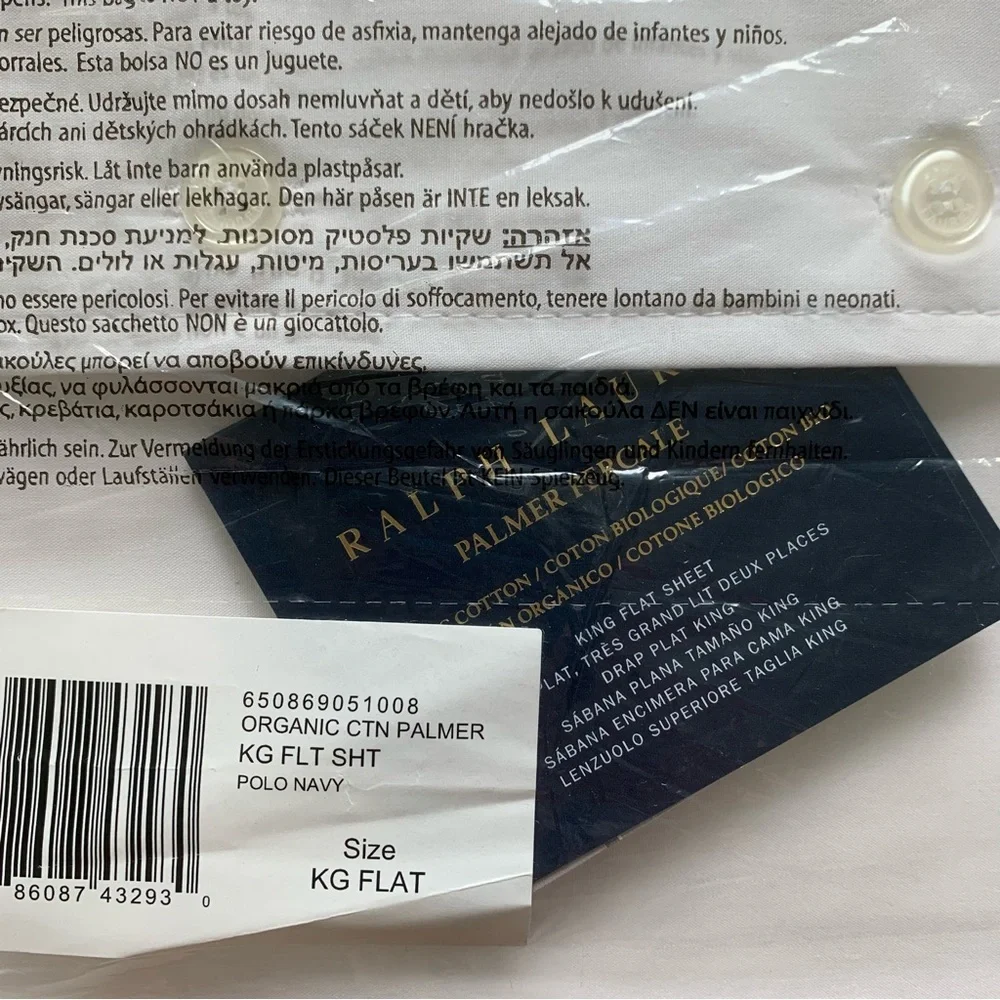 Ralph Lauren Palmer Percale King Flat Sheet 100% Cotton White Navy NWT